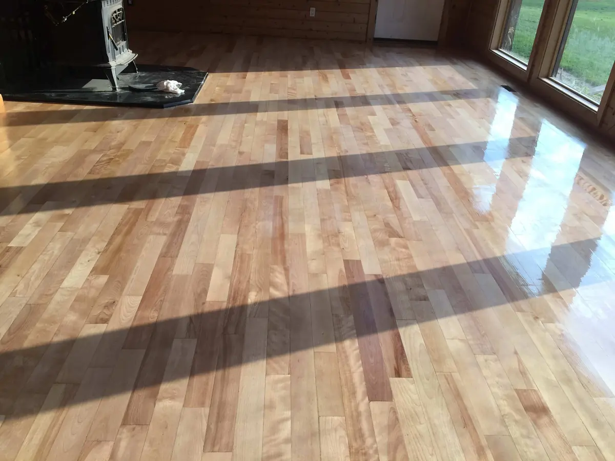 The same fir floor after sanding and a satin finish